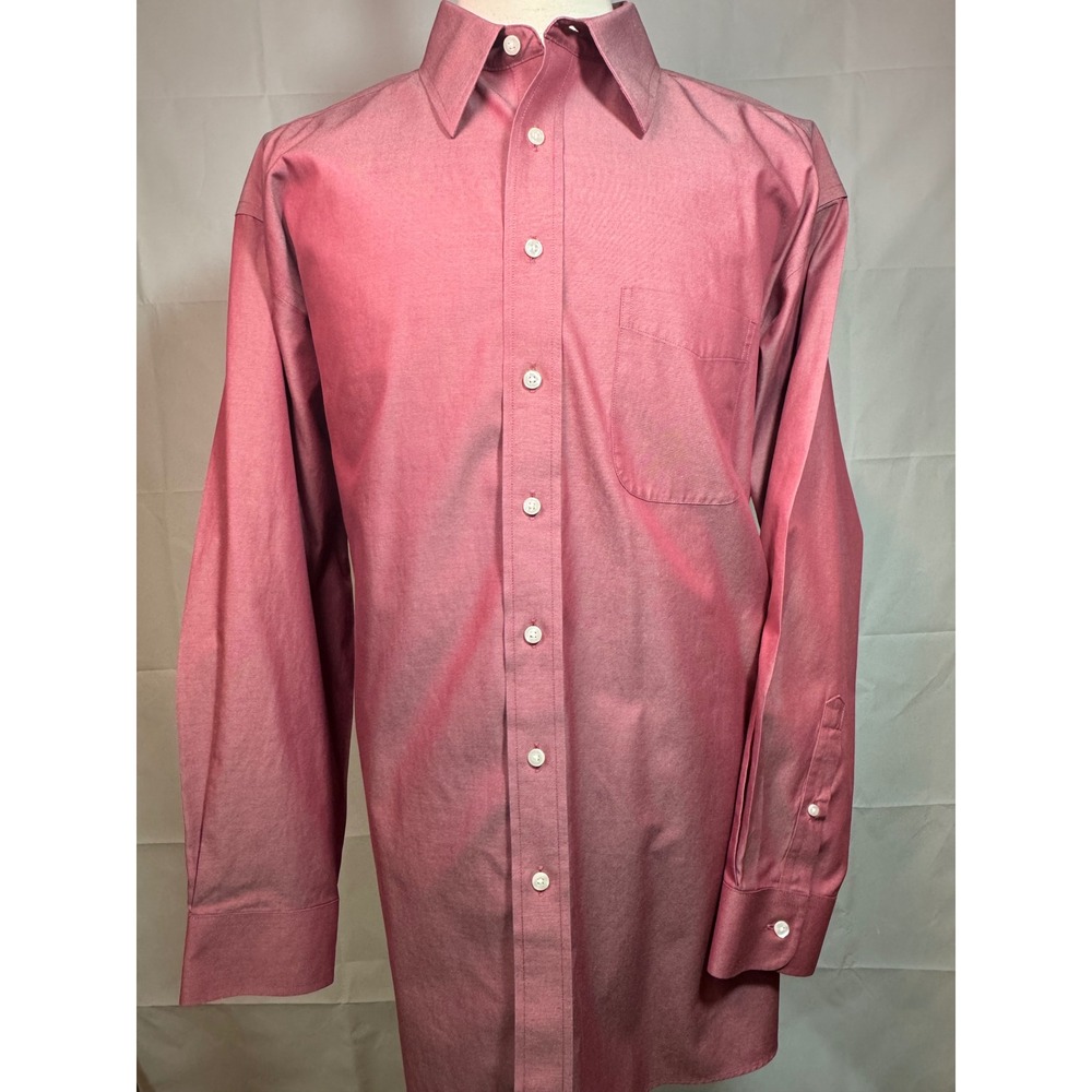 Roundtree & Yorke Gold Label Non-Iron Dress Shirt 17.5 35 Burgundy Cotton